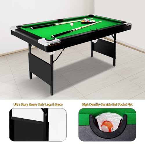 7FT Space-Saving Folding Pool Table for Adults & Kids Green Felt, Complete Accessory Set, Easy to Store – Portable Billiards Table for Game Rooms and Arcades