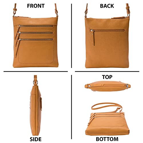 Solene Crossbody Bag Functional Multi Pocket Messenger Purse Top Zip Closure Shoulder Handbag With Adjustable Strap - color: Mustard
