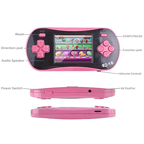 Handheld Game for Kids - FAMILY POCKET RS16 Portable Classic Controller 260 Game 2.5 inch LCD Retro Arcade Video Game System Children's Birthday Gift (Pink) - style: pink
