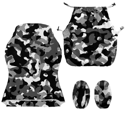 Black Gray Camouflage Pattern Gaming Chair Covers Slipcovers 4 PCS Non-Slip Game Chair Cover with Armrest Covers Universal Rotating Gaming Armchair Protector - color: Black Gray Camouflage Pattern