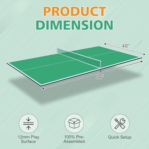 7ft Green Mid-Size Ping Pong Conversion Top Foldable & Portable Table Tennis Table Top for Indoor Games