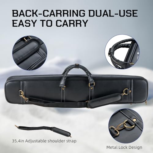 KONLLEN 2x4 Hard Pool Cue Case – Professional Billiards Cue Case for 2 Butts & 4 Shafts, Durable Hard Shell Cue Bag with Adjustable Shoulder Strap, Large Storage Pockets - color: 3x4-PU