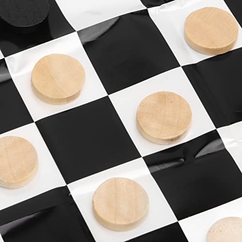 Qinlorgo Wooden International Checkers, 28 Piece Grain Wood Chess Set with Reversible Board for Kids and Adults, Classic Indoor Outdoor Game for Family, Camping, Backyard
