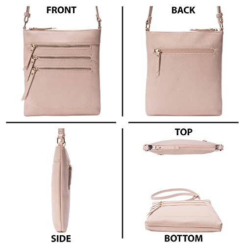 Solene Crossbody Bag Functional Multi Pocket Messenger Purse Top Zip Closure Shoulder Handbag With Adjustable Strap - color: Nude
