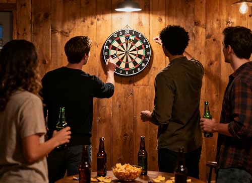 Sisal Dart Board Set, Professional Brazilian Sisal Dartboard-18 with 12 Steel Tip Darts. Stainless Steel Thin Wire System, Rotational Number Ring, Dartboard Mounting Kits Included