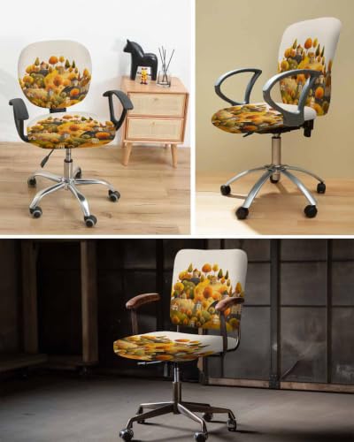 Savannan Office Chair Cover, Vintage Cartoon Hills House Protective Stretch Elastic Universal Cover for Desk Task Chair,Computer Rotating Chair 1 Pcs Autumn Trees on Linen