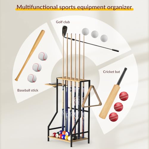 YBING Pool Stick Holder - Pool Cue Stand Hold up to 10 Cues Sticks Billiard Pool Cue Holder Cue Stick Rack Pool Table Accessories for Game Room Billiard Clubs, Natural Bamboo - color: Natural Bamboo