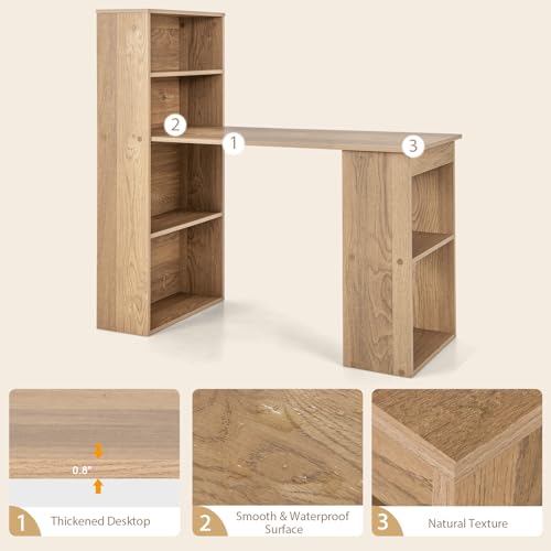 MEDIMALL Bookshelf Cabinet 3 in 1 Functional Table, Compact Workstation with Storage Shelf and CPU Holder Computer Desk Bookcase, Natural