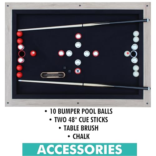 Freetime Fun 54" Bumper Pool Table for Adults and Kids Game Room, Comes with 2 48-in Cues, 10 Balls, and More, Sturdily Built (Rustic Oak) - style: Rustic Oak Table Only