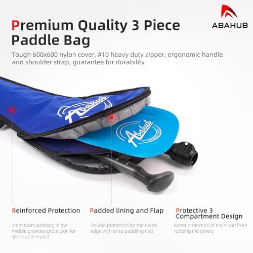 Abahub Carbon Fiber SUP Paddles, 1 x 3 Section Adjustable 67" - 86" Carbon Fiber Shaft, Lightweight Stand-up Paddle Oars for Paddleboards, with a Carrying Bag - color: Carbon Fiber Shaft & Blue Wave Print Plastic Blade