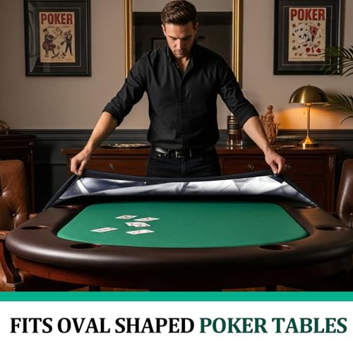 Macarrie Oval Poker Table Dust Cover Black Heavy Duty Water-Tight Dust Proof Protective Vinyl Poker Table Dust Cover with Elastic Band Hem for Home Game Rooms Casinos Easy to Slip on - size: 84"l X 42"w