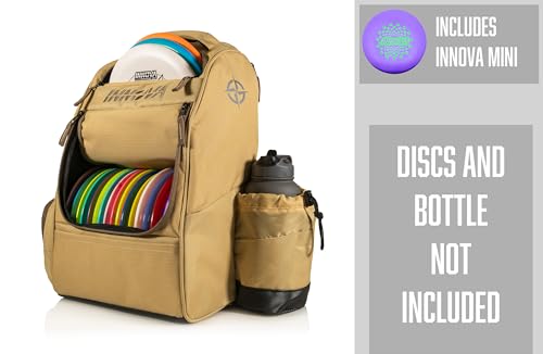 Innova Adventure Pack Disc Golf Backpack – Holds 25 Discs – Includes Mini, Disc Golf Bag - color: Sand/Coffee