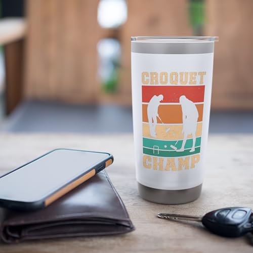 Croquet Champ Retro Funny Lawn Game Player Quote Stainless Steel Insulated Tumbler - color: White