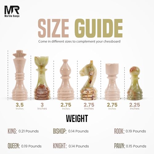 Marble Chess Pieces 3.5 Inch King Handmade Verona and Green Onyx 32 Chess Figures for Board Games, Suitable for Travel Games - color: Verona and Green Onyx