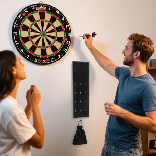 Darts Holder Wall Mount - Solid Wood Dart Display Rack Displays 12 Steel Soft Tip Darts Dart Caddy for Wall with Metal Hook Accessory Storage Bag Organiser Dart Stand for Game Rooms Bars Home Use
