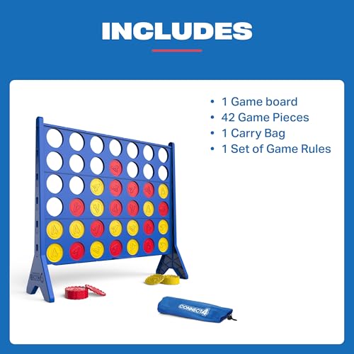 EastPoint Oversized Connect 4 Game - Oversized Edition, Blue, 42-Count Discs - Giant Connect 4 for Lawn & Yard Play - Board Games for Kids & Adults - Quick Slide-Release Reset for Travel & Parties