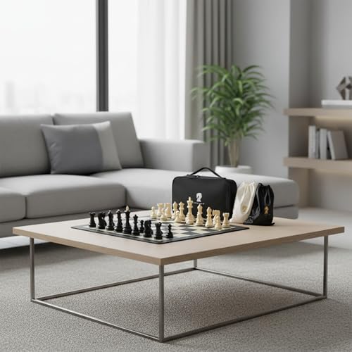 20-Inch Portable Folding Chess Set with Weighted Plastic Pieces, Double Queens & Carrying Bag – Ideal for Adults, Beginners, Camping, and Game Nights