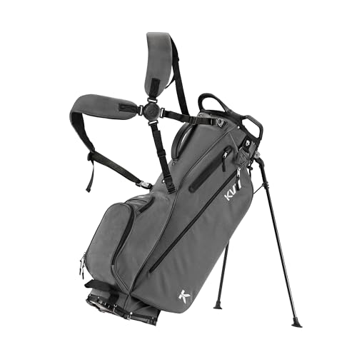 KVV Lightweight Golf Stand Bag with 7 Way Full-Length Dividers, 5 Zippered Pockets, Automatically Adjustable Dual Straps,Elegant Design - color: Charcoal
