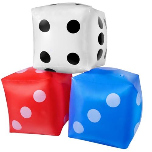 KISEER 3 Pcs 14" Jumbo Inflatable Giant Dice for Outdoor Game Pool Party (White, Blue, Red)