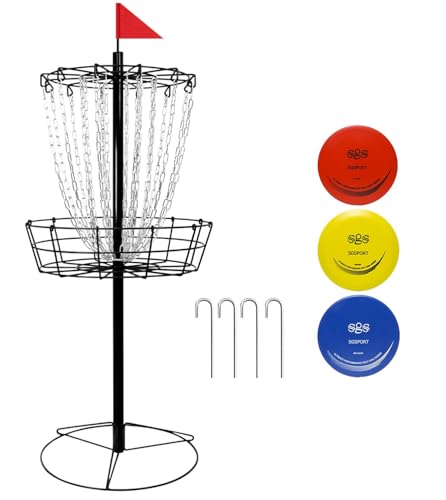 Disc Golf Basket - Portable Disc Golf Target with Heavy Duty 24-Chains Come with 6pcs Disc Golf Discs and Carry Bag, Ground Stake -Suitable for Players of All Levels - Multi Color Available - style: Basic-Black - 3 PCS