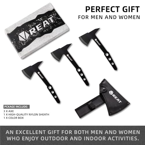 REAT Throwing Axes Set with Sheath 3 Piece,10.5" Throwing Hatchet,Back Yard Throwing Game,Recreation,Competition,Gifts for Men,Women