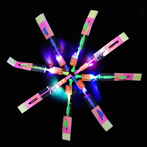 lpvoqpth 25 Sets LED Flying Set, 25 Slingshot+25 Glow Helicopter-50 Pcs, Flying Toy Outdoor Toys Glow in the Dark Party Supplies Party Favors for Kids 8-12,4-8