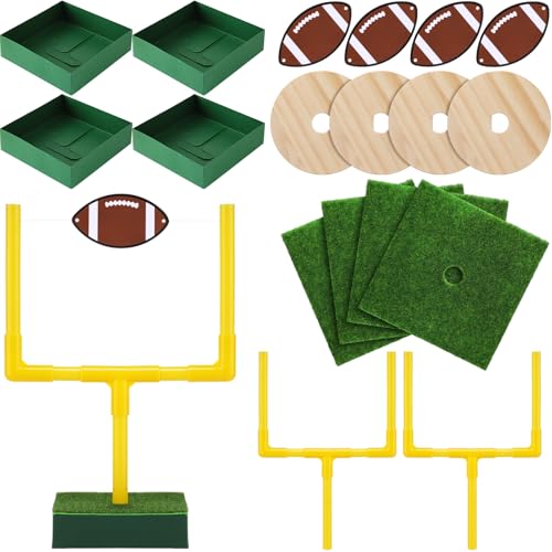 Kathfly 21 Pcs Football Party Goal Post Decoration Kit Centerpieces Include Mini Football Paper Artificial Grass Mats Elastic Rope Wooden Round Base for Sport Birthday Party Supplies