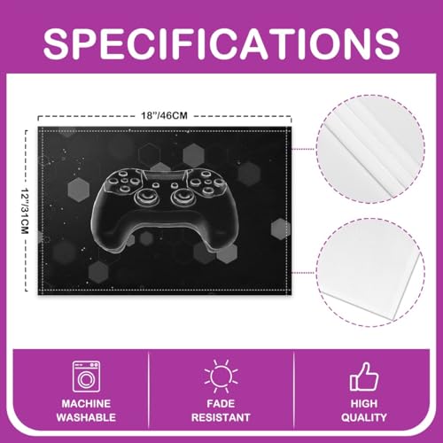 Erosebridal Gamer Boys 4 PCS of Placemats 12x18 Game Controller Place Mat for Dining Table Spots Hexagon Non Slip Table Mats Grey Honeycomb Modern - color: Gray