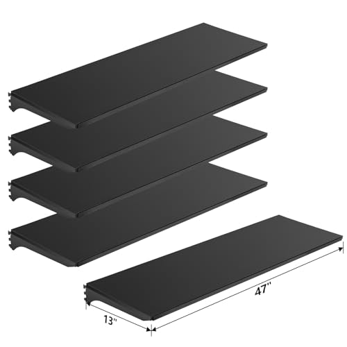 Eastern Tree 4 Packs Gondola Shelves 47 1/4”L x 13 1/2”W for Industrial Grade Black Pegboard Display Stand, 4 Shelves fit to 4x6.5 Feet Gondola Units - size: 4 Packs 4 Feet Width