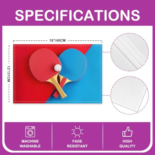 Erosebridal Ping-Pong 12x18 Inch Placemats Set of 4, Ball Games Sport Place Mat for Kids Boys Ping-Pong Lovers, Ball Pat Heat Resisting for Dining Kitchen Table, Simple Athletics Table Mats - color: Blue Red