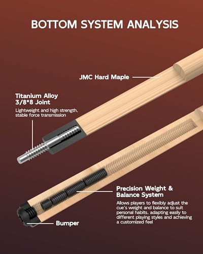 KONLLEN Maple Pool Cue Stick for Adults - Features Low Deflection Shaft, Titanium Alloy 3/8x8 Joint, and 12mm Tip - color: K-02-set