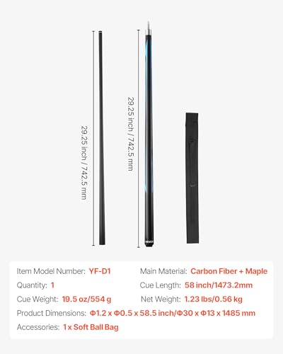 VEVOR Pool Cue, Pool Stick, 58 inch Billiard Pools Cue Stick with Multi-Layer Tip & ABS Connection Ring, Cues Sticks for Professional Pool Table, Bar, Home, Office - style: 1 Piece Jump Break Cue
