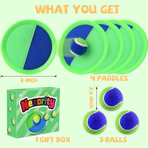 Toss and Catch Ball Set Beach Toys for Kids Outdoor Toys and Yard Games for Boys and Girls Improves Focus Great for Exercise Fun Easter Christmas Birthday Gift Idea (Green)