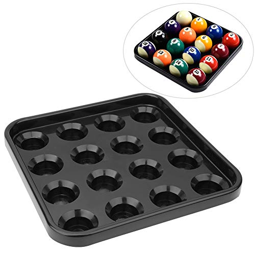 Pool Ball Tray, Billiard Ball Holder Tray, Billiards Standard Pool Ball Tray for 16 Balls, Black Plastic Pool Ball Carrying Tray for Full Set Regulation Size Billiard Balls Balls Pool Accessory