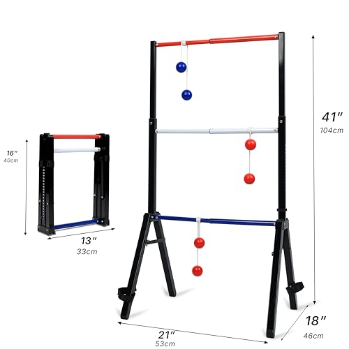 Steel Ladder Ball Game Set with 6 Bolas Assembly-Free Ladder Toss Includes Scorekeeper and Carry Case Yard Outdoor Games for Adults & Family