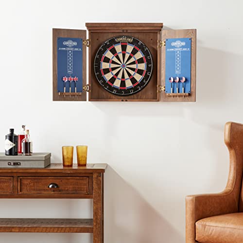 American Legend Charleston Solid Wood Bristle Dartboard Cabinet Set - Includes 18” dartboard and 6 steel tip darts