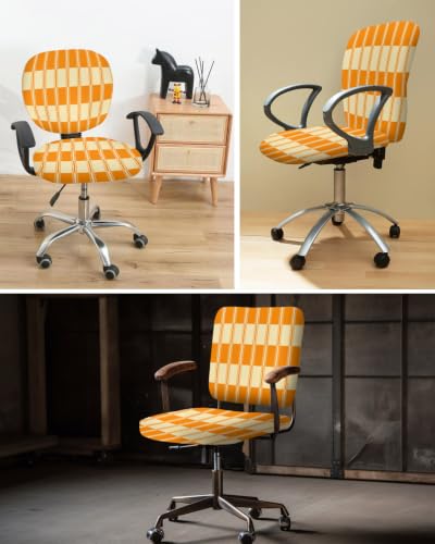 Savannan Office Chair Cover, Thanksgiving Autumn Orange Stripes Protective Stretch Elastic Universal Cover for Desk Task Chair,Computer Rotating Chair 1 Pcs Modern Abstract Art