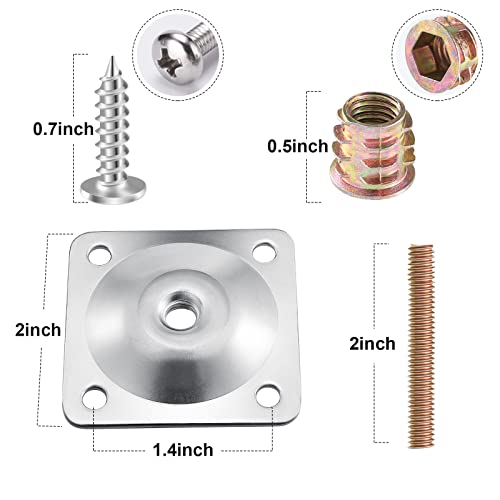 Leg Mounting Plates, 4 Sets Furniture Leg Attachment Plates, 5/16"(M8) Industrial Grade Flat Mounting T-Plates with Hanger Bolts, Screws, Strengthen Weak Furniture Repair Damaged Sofa Couch Seat - color: Sliver