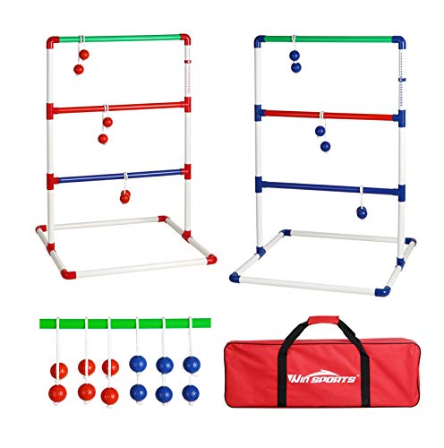 Ladder Ball Toss Game with 6 Weighted Bolos, Carrying Case and Sand Weighted PVC Piping,Games for Adults, Kids, Family