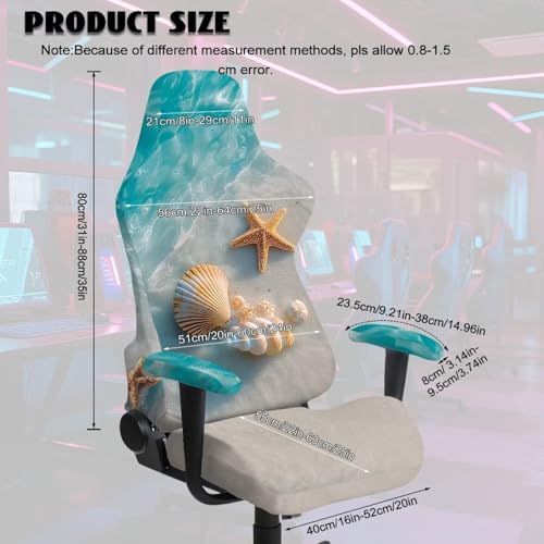 Suobstales Beach Starfish Seashell Conch Pattern Universal Gaming Chair Cover with Armrest Covers, Stretchable Non-Slip Fabric Gaming Chair Protector for Reclining, Swivel & Boss Chairs - color: Beach Starfish Seashell Conch