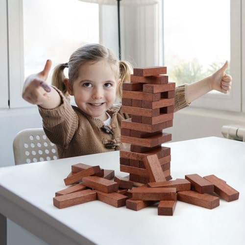 Wooden Tumbling Tower, 54PCS Blocks Stacking Games for Party, Camping for Kids Adult and Families, Classic Stacking Blocks Wood Stack Towers Wooden Board Tabletop Games with Storage Box - style: 54PCS