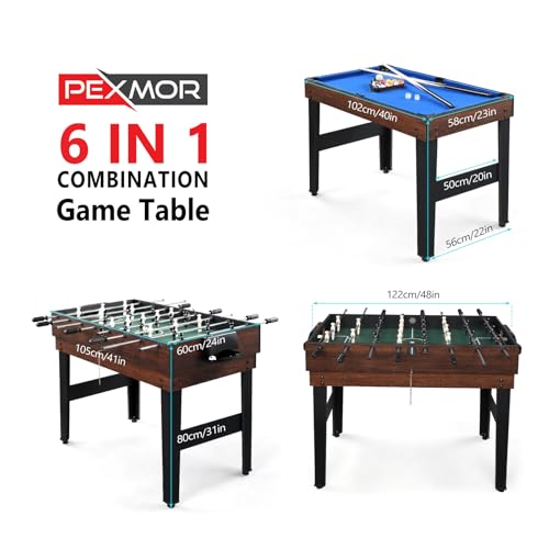 PEXMOR 6-in-1 Multi Game Table for Adults, Combo Table for Game Room, 48" Game Table Set for Family w/Hockey, Foosball, Pool, Table Tennis, Shuffleboard, Bowling