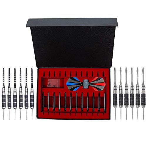 WINSDART Steel Tip Darts 12 Pack Set with Nonslip Iron Barrel Aluminum Dart Shafts and Flights Darts Sharpener an Gift Box - color: DARTS-B