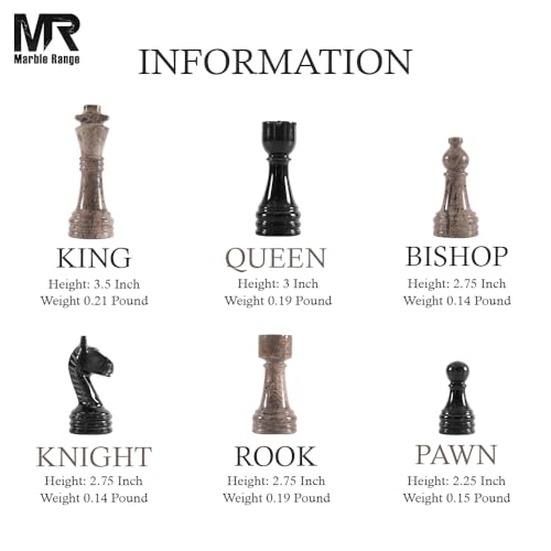 Marble Chess Set 15" Inches Oceanic and Black with Storage Box and 2 Extra Queen Handmade Luxury Board Games for Adults, Ideal Marble Chess Board Game Set & Chess Pieces - color: Oceanic & Black