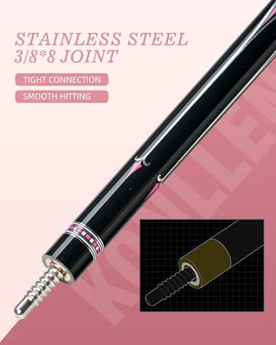 KONLLEN Carbon Fiber Pool Cue Stick 58-inch Professional Pool Sticks for Adults Full Carbon Technology Low Deflection Pool Cue Billiard Cues with 12.5mm Tip (Easy to Control, Pro Taper, Ultra-Smooth) - color: 012 pink
