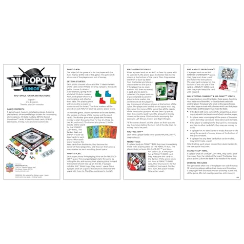 MasterPieces NHL Opoly Junior Board Game - Official Licensed Hockey Game for Family Game Night, Sports Themed Tabletop Play, Hockey Gifts for Boys 8-12, Fun Interactive Ice Hockey Experience