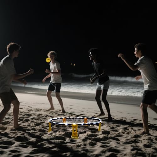 Roundnet Game Set with Balls and Patented Net, Lawn, Beach, Backyard Outdoor Game for Adults and Family - style: 3 balls with strip light