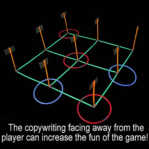 18.2Inch 3-in-1 Glowing Ring Toss Tic Tac Toe Outdoor Game for Adults and Family, Camping Games, 5 Blue Rings & 5 Red Rings