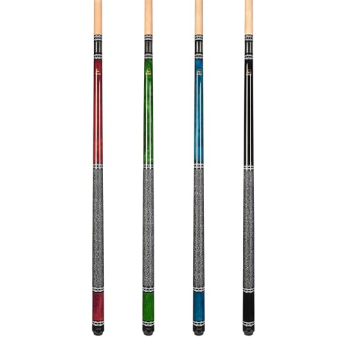 ASKA Set of 4 L9 Pool Cue Sticks 58", 2-Piece Construction, 5/16x18 Joint, Hard Rock Canadian Maple, 13mm Hard Leather Tip