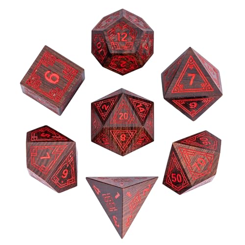 7Pcs DND Dice Set, Wooden Polyhedral D&D Dice Set with Metal Box for Role Playing Tabletop Games (Bubinga Wood) - color: Bubinga Wood-hx